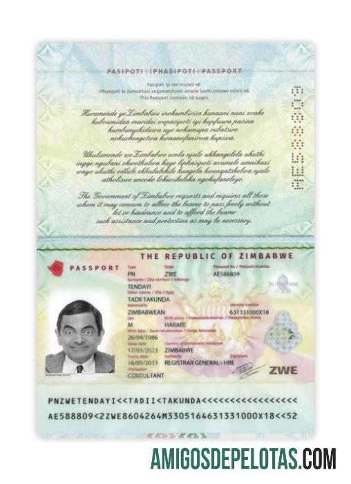 Passaporte do Zimbábue 2023 presente modelo